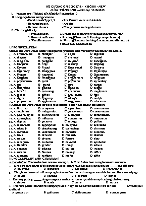 Đề cương ôn tập học kỳ II môn Tiếng Anh Lớp 10 - Năm học 2018-2019